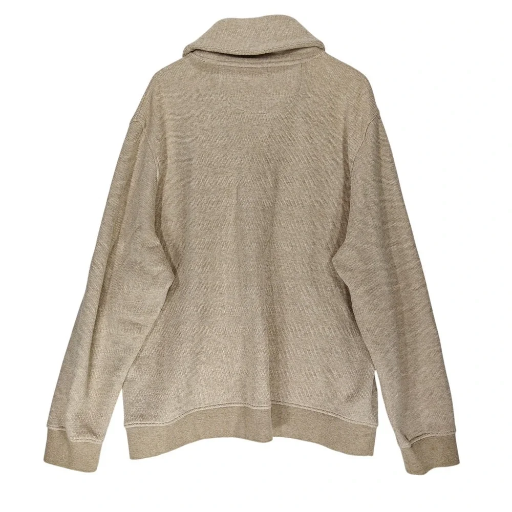 Orvis Mens Shawl Collar Pullover Sweatshirt Tan Heathered Button Neck XL